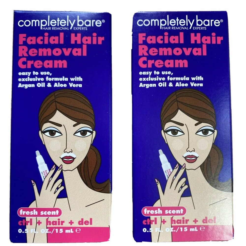 Completely Bare Facial Hair Removal Cream 0.5 oz ea.  Fresh Lot Of 2 New In Box